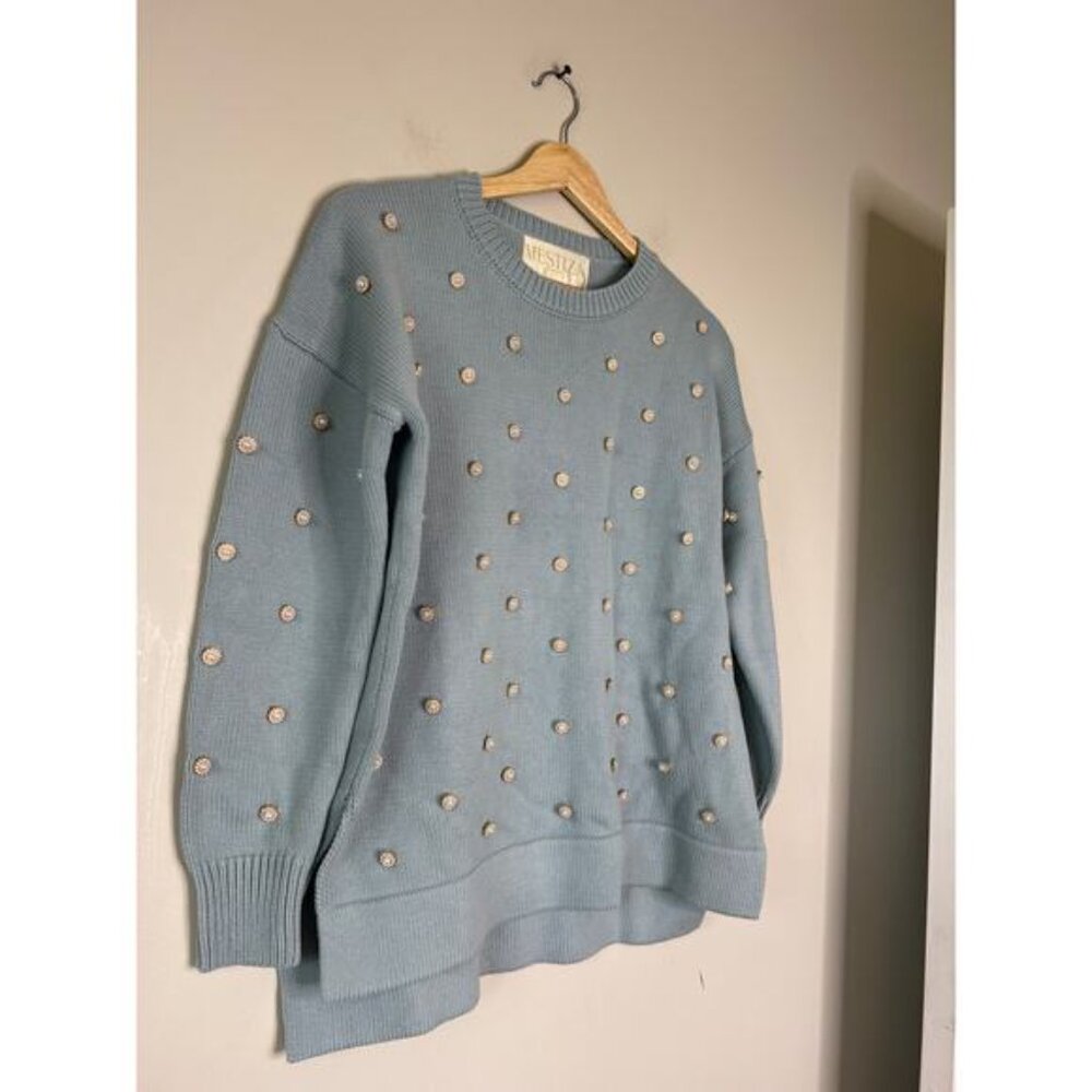 NEW Mestiza New York  Dolcetto Cadiz Pearl Crochet Ribbed Sweater Blue Size: XS - Picture 3 of 7